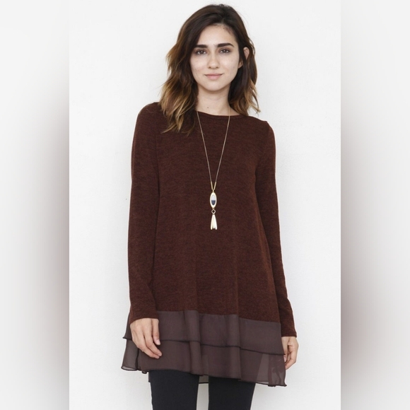 Egs by Elonges Brown Chiffon Hem Tunic - Picture 10 of 10